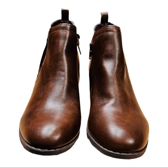 Sun + Stone Boots Womens 8M Brown Cadee Ankle Booties Zip Almond Toe Leather - Picture 2 of 11